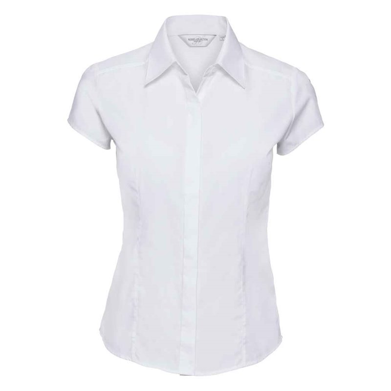 Russell Collection Ladies Cap Sleeve Fitted Poplin Shirt