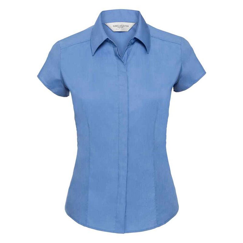 Russell Collection Ladies Cap Sleeve Fitted Poplin Shirt