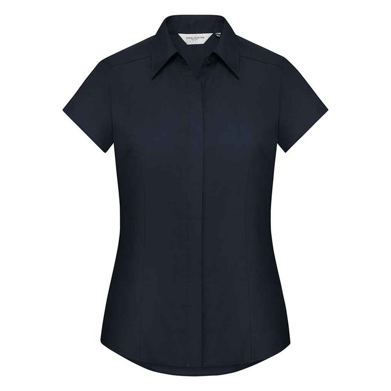Russell Collection Ladies Cap Sleeve Fitted Poplin Shirt