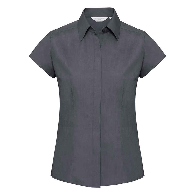 Russell Collection Ladies Cap Sleeve Fitted Poplin Shirt