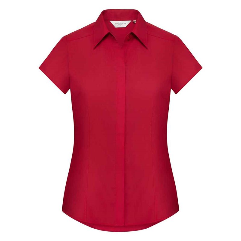Russell Collection Ladies Cap Sleeve Fitted Poplin Shirt