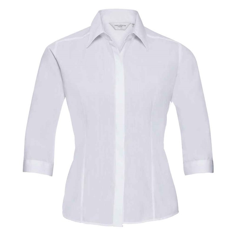 Russell Collection Ladies 3/4 Sleeve Fitted Poplin Shirt