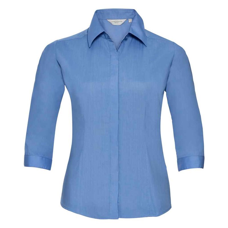 Russell Collection Ladies 3/4 Sleeve Fitted Poplin Shirt