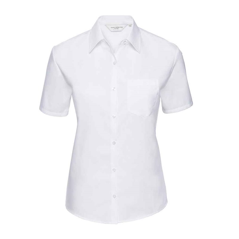 Russell Collection Ladies Short Sleeve Easy Care Cotton Poplin Shirt