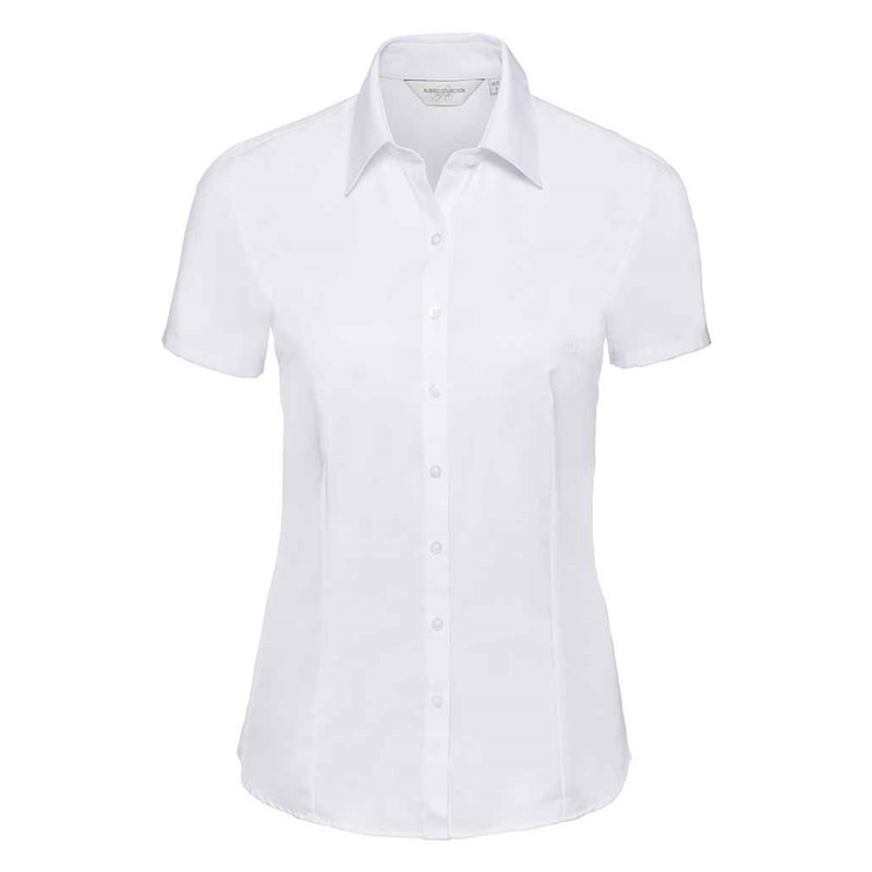 Russell Collection Ladies Short Sleeve Herringbone Shirt