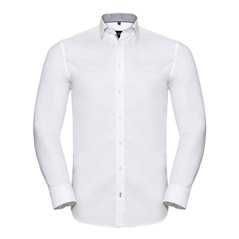 Russell Collection Long Sleeve Contrast Herringbone Shirt
