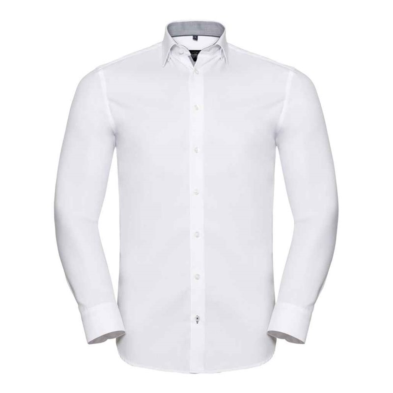 Russell Collection Long Sleeve Contrast Herringbone Shirt