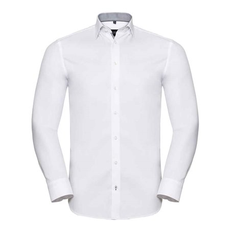 Russell Collection Long Sleeve Contrast Herringbone Shirt