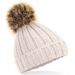 Beechfield Infant Faux Fur Pom Pom Chunky Beanie