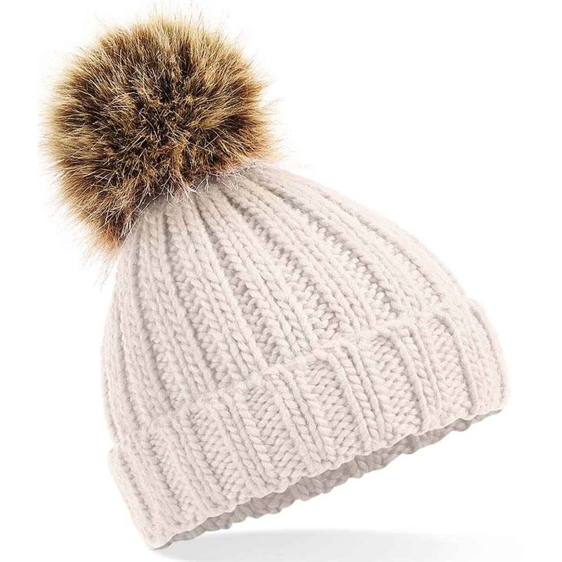 Beechfield Infant Faux Fur Pom Pom Chunky Beanie