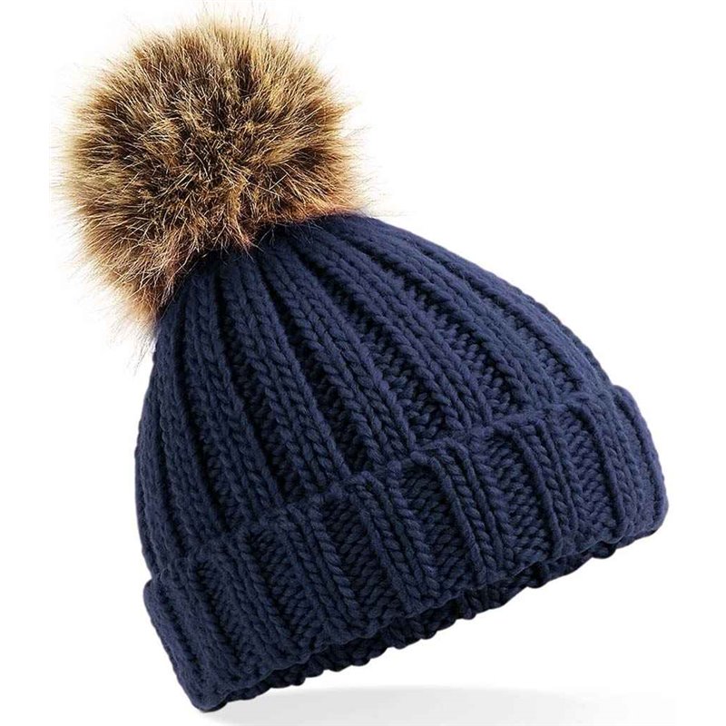 Beechfield Infant Faux Fur Pom Pom Chunky Beanie