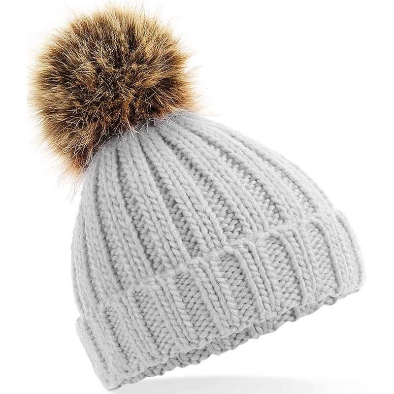 Beechfield Infant Faux Fur Pom Pom Chunky Beanie