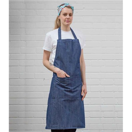 Dennys Cross Dyed Denim Bib Apron with Pocket
