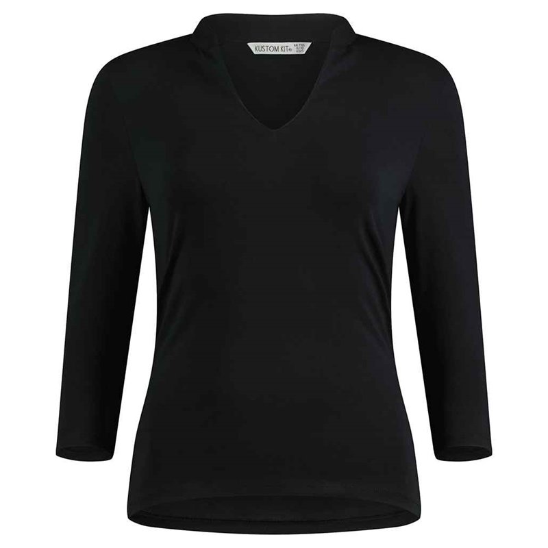 Kustom Kit Ladies 3/4 Sleeve Mandarin Collar Top