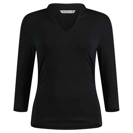 Kustom Kit Ladies 3/4 Sleeve Mandarin Collar Top