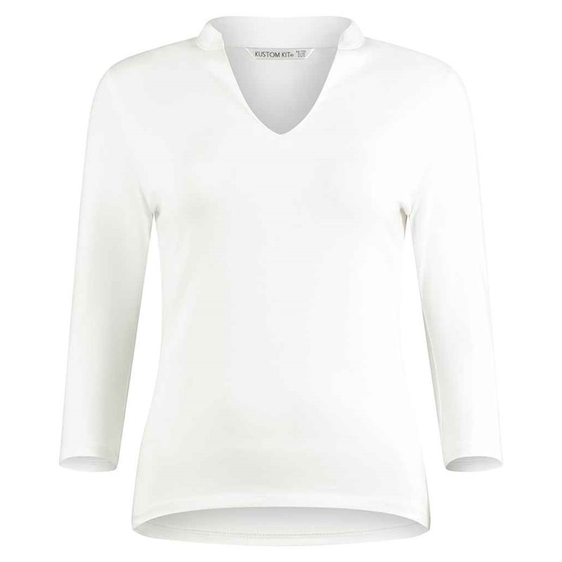 Kustom Kit Ladies 3/4 Sleeve Mandarin Collar Top