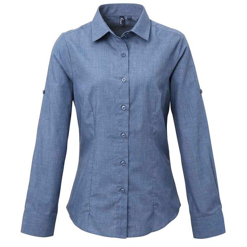 Premier Ladies Cross-Dye Roll Sleeve Shirt