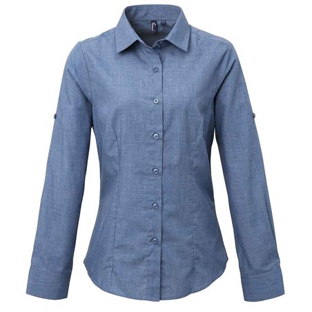 Premier Ladies Cross-Dye Roll Sleeve Shirt