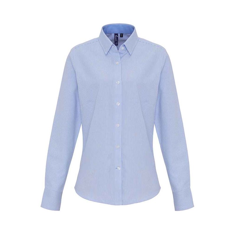 Premier Ladies Long Sleeve Striped Oxford Shirt