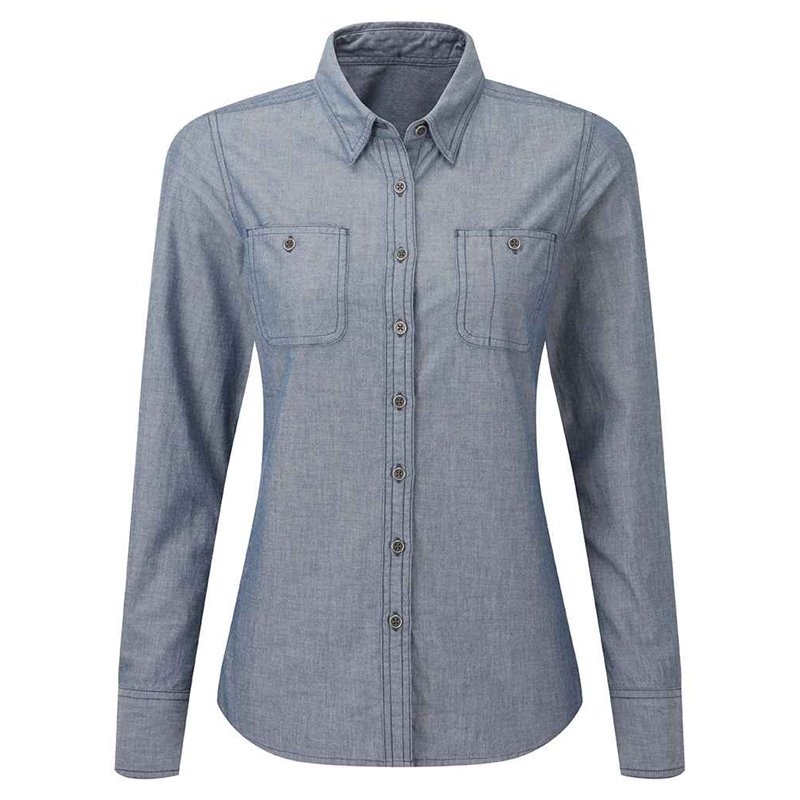 Premier Ladies Organic Fairtrade Long Sleeve Chambray Shirt