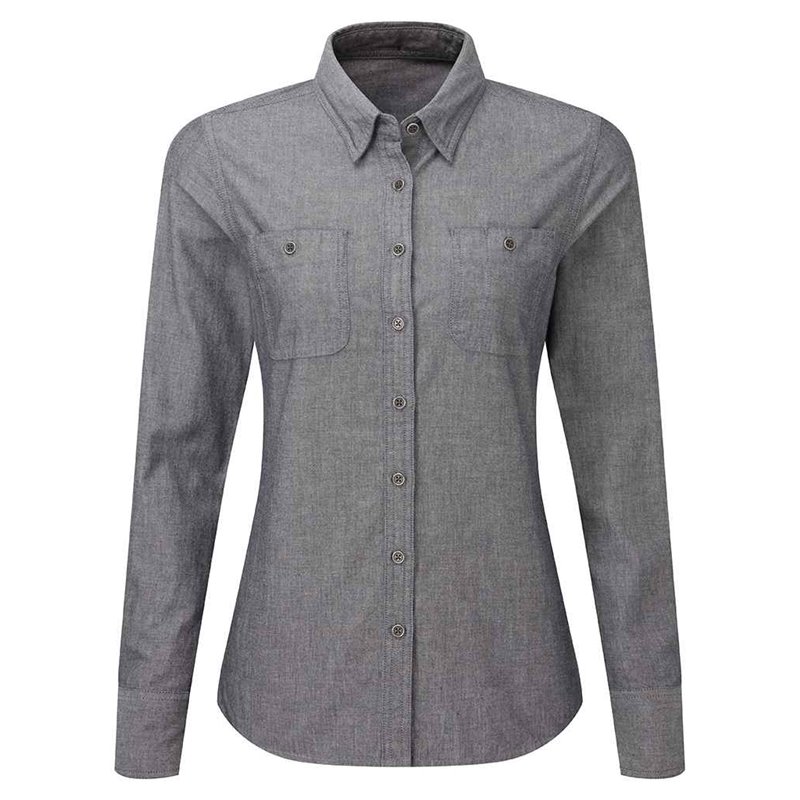 Premier Ladies Organic Fairtrade Long Sleeve Chambray Shirt