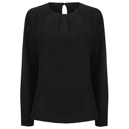 Henbury Ladies Pleat Front Long Sleeve Blouse