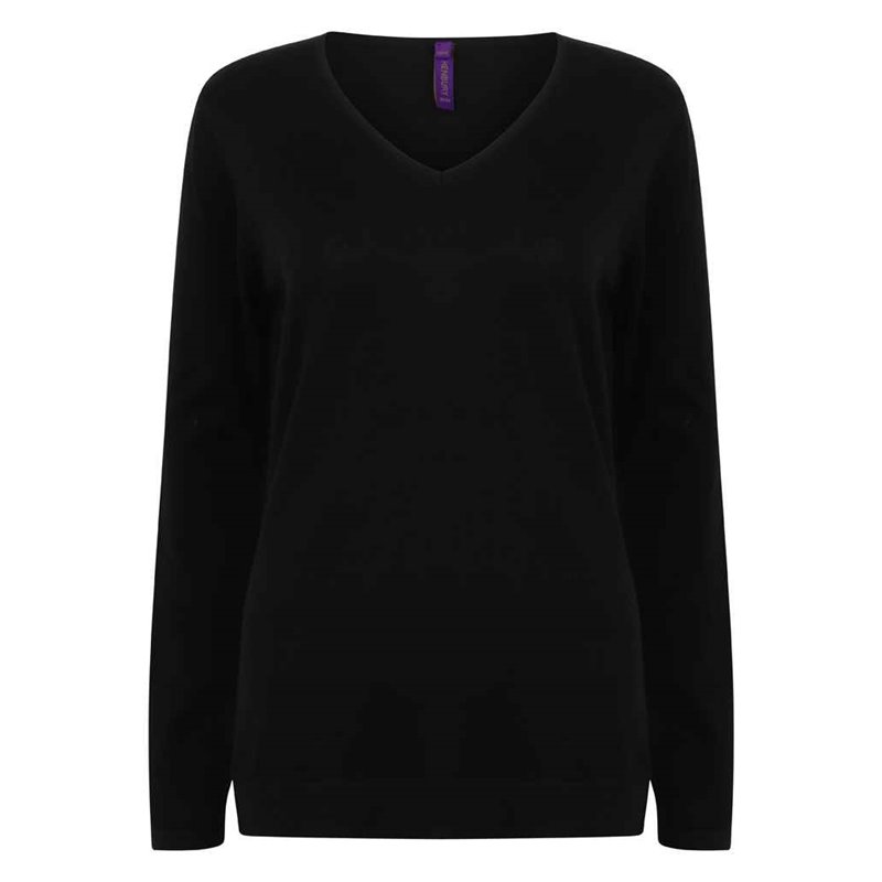 Henbury Ladies Lightweight Cotton Acrylic V Neck Sweater