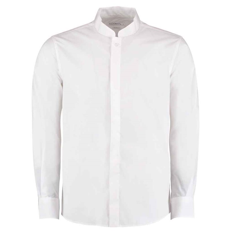 Kustom Kit Long Sleeve Tailored Mandarin Collar Shirt
