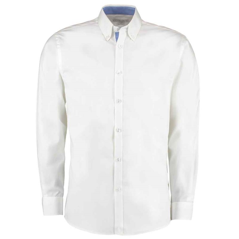 Kustom Kit Premium Long Sleeve Contrast Tailored Oxford Shirt