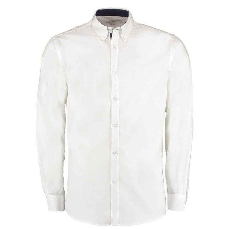 Kustom Kit Premium Long Sleeve Contrast Tailored Oxford Shirt