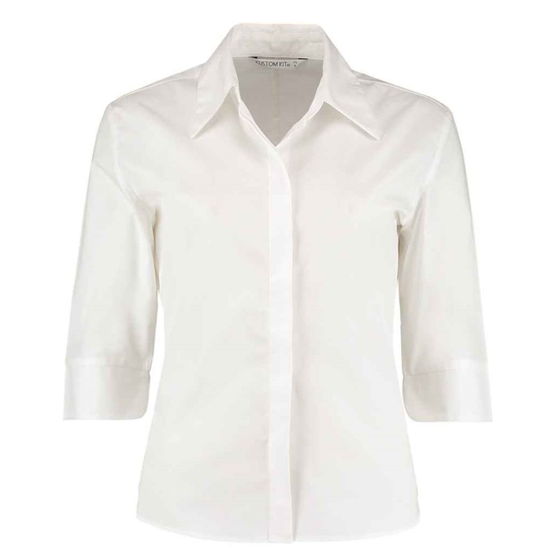 Kustom Kit Ladies 3/4 Sleeve Tailored Continental Shirt