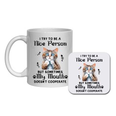 Funny Sarcastic Animal Ceramic Mug with Matching Coaster, T-shirt & Tote Bag